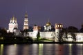 Beautiful night view of Russian orthodox churches in Novodevichy Convent monastery, Moscow, Russia, UNESCO world heritage site Royalty Free Stock Photo