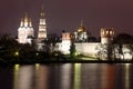 Beautiful night view of Russian orthodox churches in Novodevichy Convent monastery, Moscow, Russia, UNESCO world heritage site Royalty Free Stock Photo