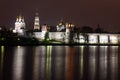 Beautiful night view of Russian orthodox churches in Novodevichy Convent monastery, Moscow, Russia, UNESCO world heritage site Royalty Free Stock Photo