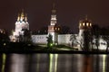 Beautiful night view of Russian orthodox churches in Novodevichy Convent monastery, Moscow, Russia, UNESCO world heritage site Royalty Free Stock Photo