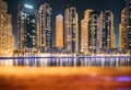 Beautiful Night view of Skyline Dubai Marina. Dubai Marina Towers. Dubai Marina Skyline Background. Holidays In United Royalty Free Stock Photo