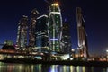 Beautiful night view Skyscrapers City international business center and Bagration bridge with Moskva river , Moscow, Russia Royalty Free Stock Photo