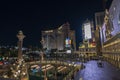 Beautiful night view of territory of hotel Venetian in Las Vegas. Nevada, Royalty Free Stock Photo