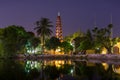 Beautiful night view of the Tran Quoc Pagoda on the small peninsula