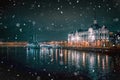 Beautiful night winter landscape Saint-Petersburg.