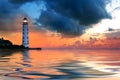 Beautiful nightly seascape with lighthouse