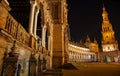 The lights illuminate the great beauties of Plaza de espagna in the heart of Andalusia in Seville Royalty Free Stock Photo