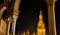 The South Tower of Plaza de Espana illuminated on a beautiful night Royalty Free Stock Photo