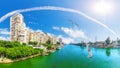 Beautiful Nile panorama with boats and typical live buildings of Cairo, Egypt