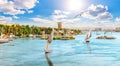 Beautiful Nile panorama with sailboats and a seagull, Aswan, Egypt