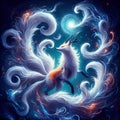 A beautiful nine tails fox spirit, swirling its tails in an otherwordly dance, fox fire arounds, ethereal painting art
