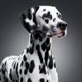 beautiful and noble Dalmatian dog, in a close-up pose on display generated by artificial intelligence.