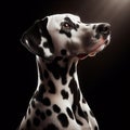 beautiful and noble Dalmatian dog, in a close-up pose on display generated by artificial intelligence.