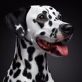 beautiful and noble Dalmatian dog, in a close-up pose on display generated by artificial intelligence.