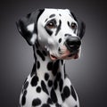 beautiful and noble Dalmatian dog, in a close-up pose on display generated by artificial intelligence.