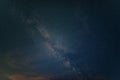 Beautiful noctilucent cloud formations in night sky with Milky Way in the background