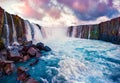 Fantastic morning view from the down of canyon of Selfoss Waterfall.