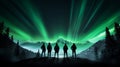 beautiful northern background with silhouette of a championat the northern light background