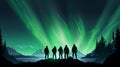 beautiful northern background with silhouette of a championat the northern light background