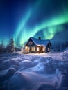 Beautiful northern lights, Aurora Borealis,night view, winter, snow of planet. Magnificent views