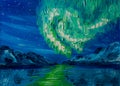 Beautiful Northern Lights, oil painting.