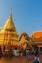 Beautiful northern Thai style architectural of golden pagoda and golden Buddha Image at Wat Phra That Doi Suthep, the famous