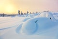 Beautiful Northern winter landscape - sunset, Royalty Free Stock Photo