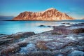 Beautiful Norway landscape of picturesque arctic beach in cold Norwegian Sea