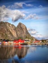 Norway Lofoten Fjord, Arctic Mountains Landscape Royalty Free Stock Photo