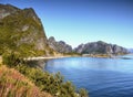 Norway Lofoten Fjord, Arctic Mountains Landscape Royalty Free Stock Photo