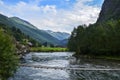 Beautiful Norwegian landscape with mountain pure cold water river and amazing fjords. Flam, Norway Royalty Free Stock Photo