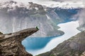 Beautiful norwegian landscape with mountains on the the way to t