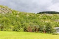 Beautiful Norwegian landscape with trees firs mountains rocks. Norway Nature Royalty Free Stock Photo