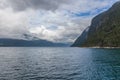 Beautiful Norwegian landscape. view of the fjords. Norway ideal fjord reflection in clear water. selective focus Royalty Free Stock Photo