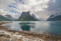 Beautiful Norwegian landscape. view of the fjords. Norway ideal fjord reflection in clear water. selective focus Royalty Free Stock Photo