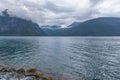 Beautiful Norwegian landscape. view of the fjords. Norway ideal fjord reflection in clear water. selective focus Royalty Free Stock Photo