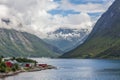 Beautiful Norwegian landscape. view of the fjords. Norway ideal fjord reflection in clear water. selective focus Royalty Free Stock Photo