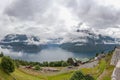 Beautiful Norwegian landscape. view of the fjords with turquoise water. Norway ideal fjord reflection in clear water. Panoramic Royalty Free Stock Photo