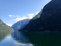 Beautiful Norwegian mountains and cliffs in the Hardangerfjord, Norway. View