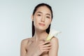 beautiful nude asian girl posing with calla flower Royalty Free Stock Photo