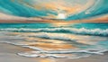 Beautiful ocean art with sunset and copy space