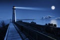 Beautiful Ocean Night Time View of Lighthouse with Moonrise