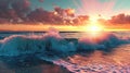 Beautiful ocean and sunset with a wave breaking on shore Royalty Free Stock Photo