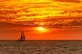 Sunset Sailboat Ocean Sail Boat Silhouette Birds Flying Beach Inspirational Sailing Journey Royalty Free Stock Photo