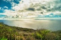 Beautiful ocean view against a cloudy blue sky in Hawaii, Royalty Free Stock Photo