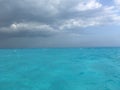 Beautiful ocean view with clean blue turquoise water, sunny day. Amazing background of island, Caribbean, Lagoon Bacalar. Calm Royalty Free Stock Photo