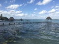 Beautiful ocean view with clean blue turquoise water, sunny day. Amazing background of island, Caribbean, Lagoon Bacalar. Calm Royalty Free Stock Photo