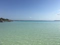 Beautiful ocean view with clean blue turquoise water, sunny day. Amazing background of island, Caribbean, Lagoon Bacalar. Calm Royalty Free Stock Photo