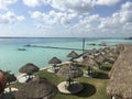 Beautiful ocean view with clean blue turquoise water, sunny day. Amazing background of island, Caribbean, Lagoon Bacalar. Calm Royalty Free Stock Photo