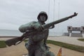 Beautiful ocean view Monument to the dead soldiers close-up, France, Normandy, Omaha beach, December 24, 2022